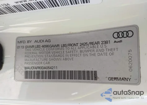 2013 Audi A5 2.0T Premium from USA, damaged, VIN WAUCFAFR0DA054211